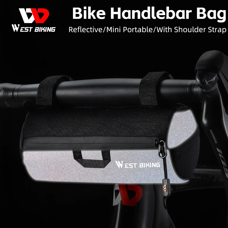 WEST BIKING Bike Handlebar Bag Portable Reflective Shoulder Bag For Cycling MTB Road Bike Scooter Front Tool Bags Elastic Band