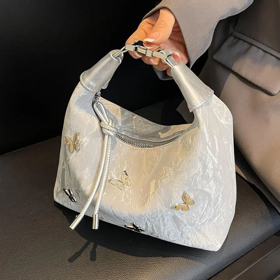 Harajuku Style Sweet Cute Handbag Women Butterfly Applique Large Capacity Shoulder Bag Ladies Retro Elegant Gentle Crossbody Bag