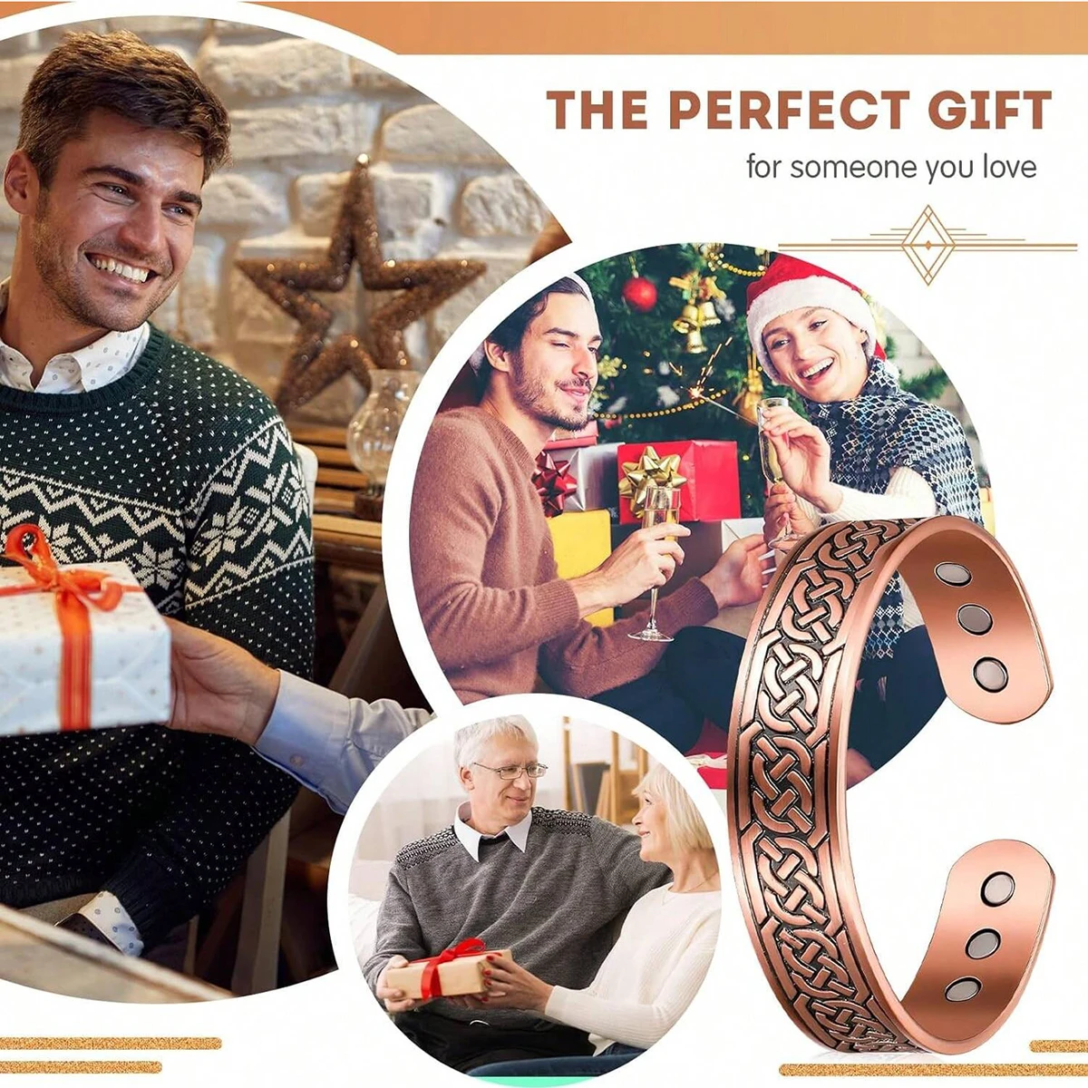 Magnet Retro Bracelet With Life Tree Pattern Arrangement Magnetic Men's Antique Copper