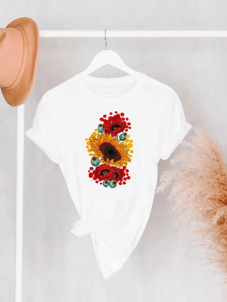 

Watercolor 90s Flower Sweet Cute Print T Shirt Fashion O-neck Short Sleeve Summer Clothes Women Clothing Graphic T-shirt Tee Top