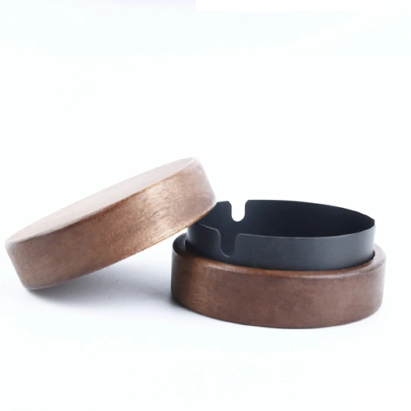 Wood Ashtray With Lid Smokers Stainless Steel Liner Windproof Patio Office Home Cigar Holder