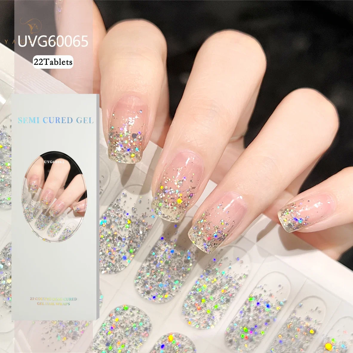 16/20/22Tips White Snowflakes Semi-cured Gel Nail Sticker UV Lamp Needed Long Lasting Half Roasted Nail Products Decorations