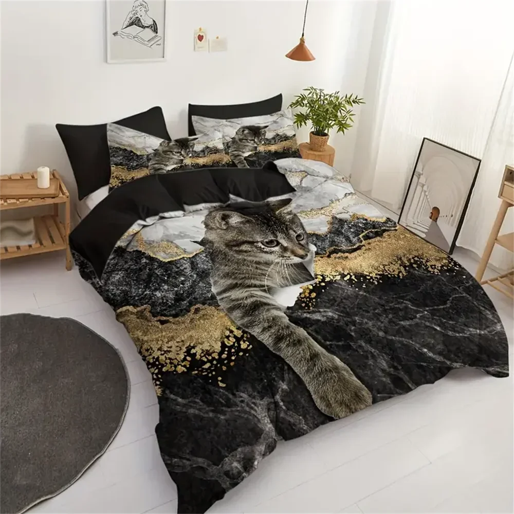 Whimsical Cat Lover's Duvet Cover Set - Soft, Breathable, and Comfortable Pet Cat Pattern Bedding with 3D Animal Theme