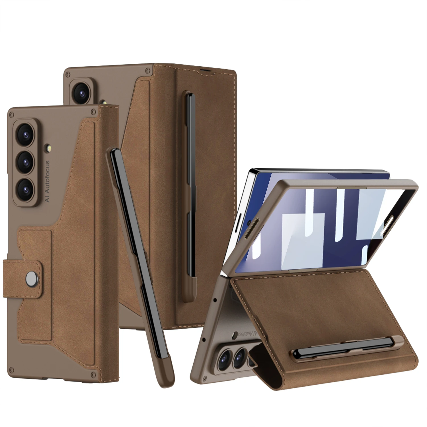 Frosted Leather Fold Stand Case with Stylus Holder & Screen Glass Cover