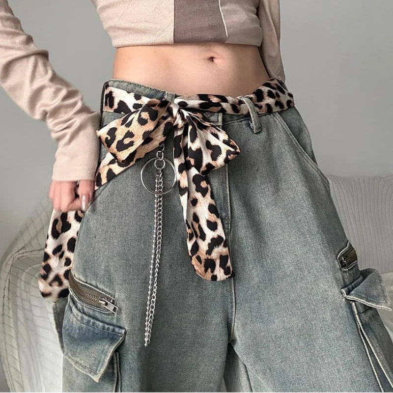 Sexy Leopard Polka Silk Scarf Luxe Versatile Silk Scarf Fashion Korean Scrunchies Retro Tie Beach Travel Outdoor Accessories