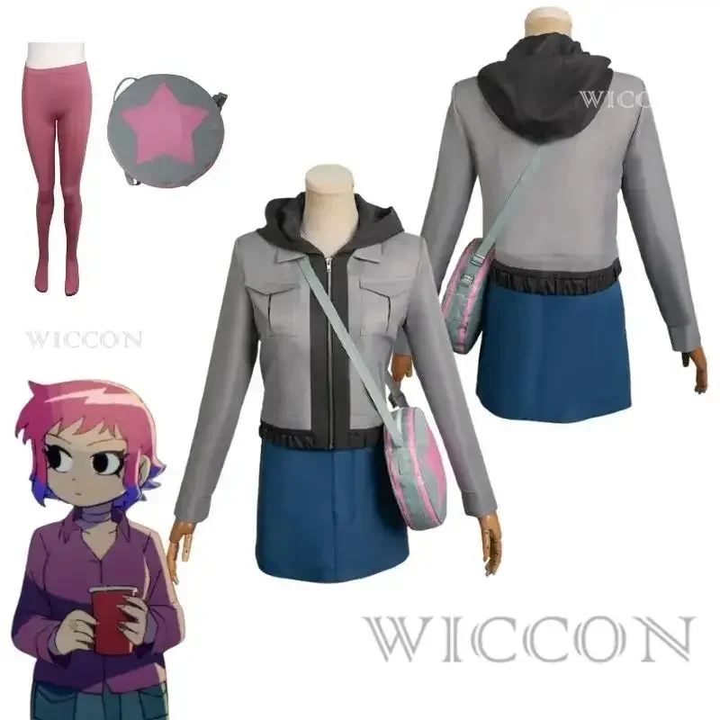 Scott Pilgrim Decolla Ramona Flowers Cosplay Fantasia Costume Travestimento Donne Adulte Felpa Con Cappuccio Gonna Borse Halloween Carnival Suit