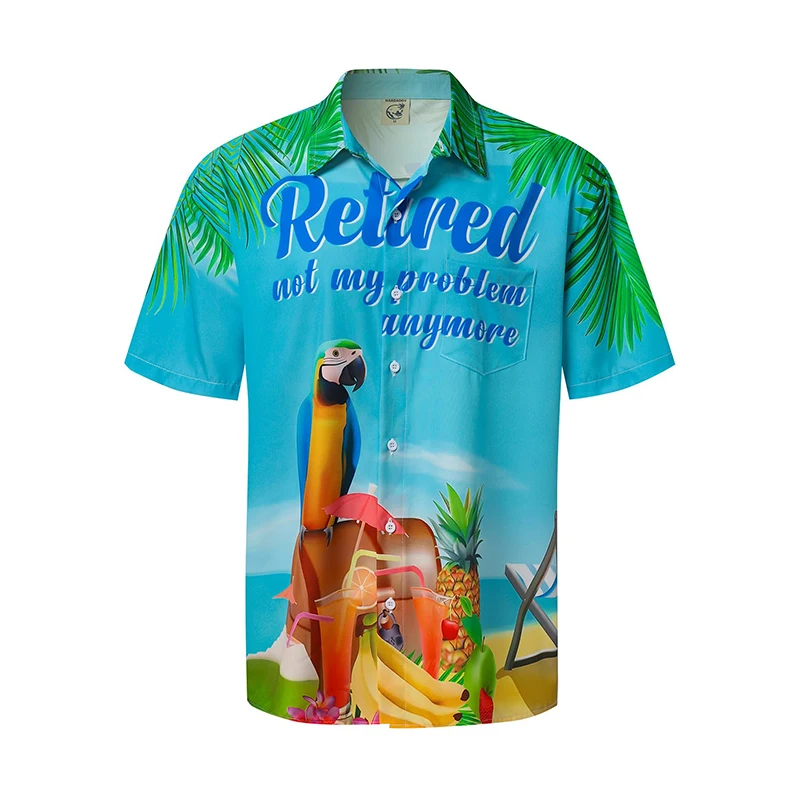 thumbnail image 1 of Camisas hawaianas de verano para hombre, divertidas, con estampado de pájaros, informal, con botones, para playa, manga corta, 1 of 5