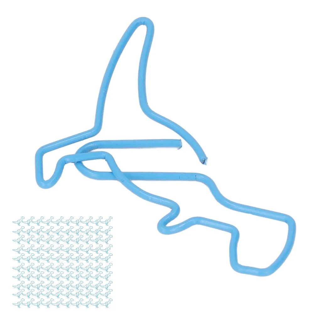 100Pcs 공룡 모양 재미 있은 종이 클립 43*35mm 플라스틱 코팅 금속 금속 종이 클립 파란색 튼튼한 동물 모양 종이 클립