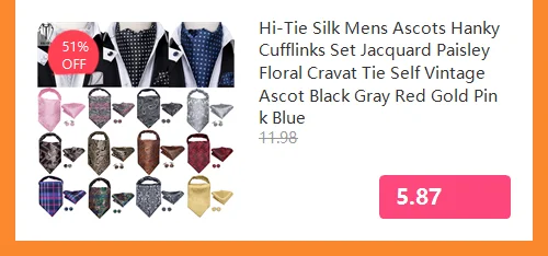 Hi-Tie Silk Mens Ascots Hanky Cufflinks Set Jacquard Paisley Floral Cravat Tie Self Vintage Ascot Black Gray Red Gold Pink Blue