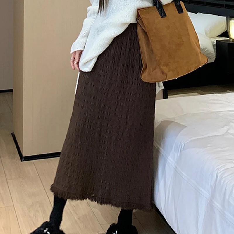 Elegant High-Waisted A-Line Skirt with Raw Edged Folds