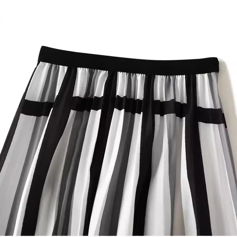 Organ pleated skirt for women, new high waist slimming mid length A-line skirt, pleated skirt, mesh skirt, mid length dress - Image 3