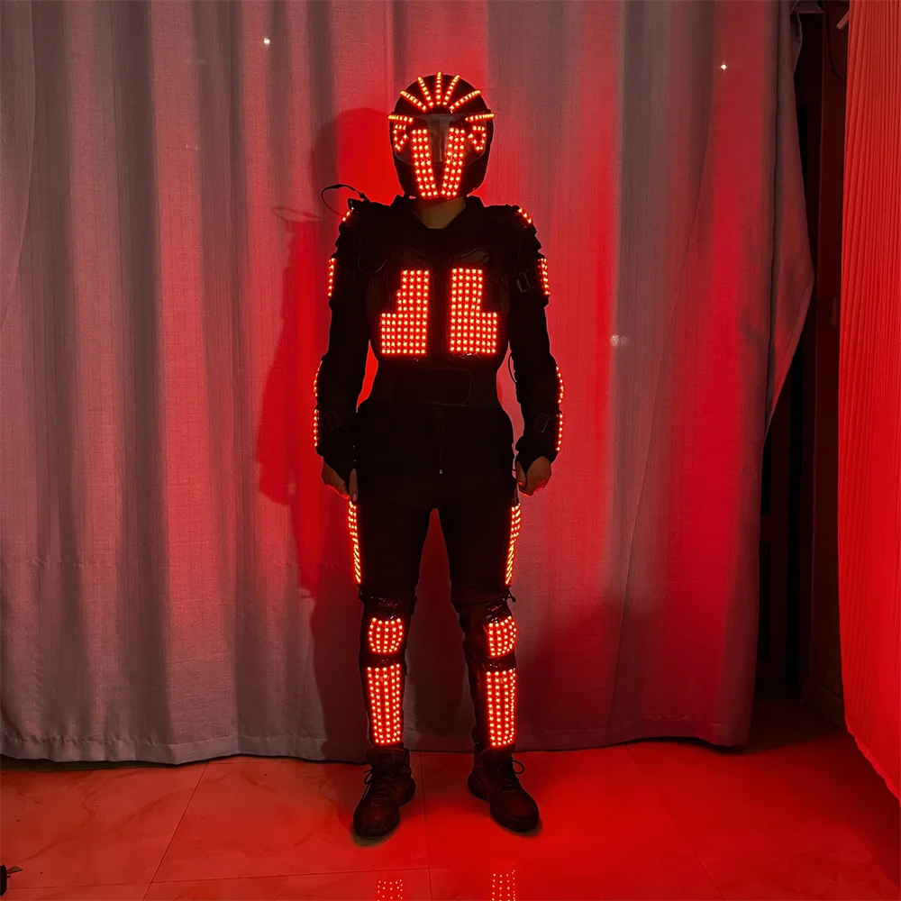 쿨 RGB 풀 컬러 LED 로봇 슈트, 빛나는 헬멧 코스튬, 데이비드 조명, Kryoman led stilts, 레이저맨 무대 쇼 재킷