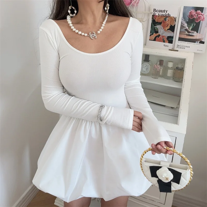 Women Solid Mini Dresses for Women Spicy Girl Party Long Sleeve A-line Classic Bottoming Elastic Autumn Female Clothing New