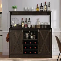 Farmhouse Coffee Bar Cabinet with Sliding Barn Door,  Farmhouse Coffee Bar with 6 Hooks, Coffee Bar with Hutch for Living 2