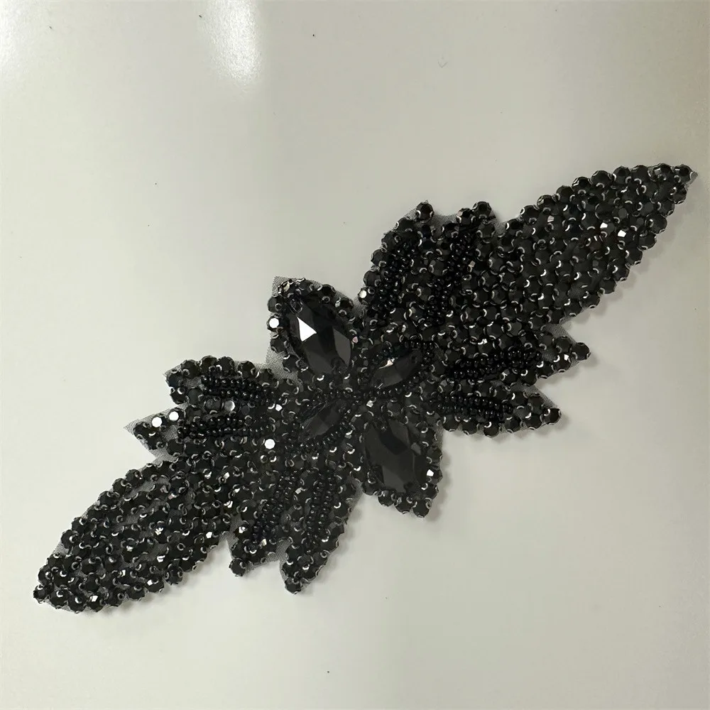 1PCS  AB Silver Rhinestone Applique flower patches Iron on/sew on wedding dress accessories For Clothes Decoration