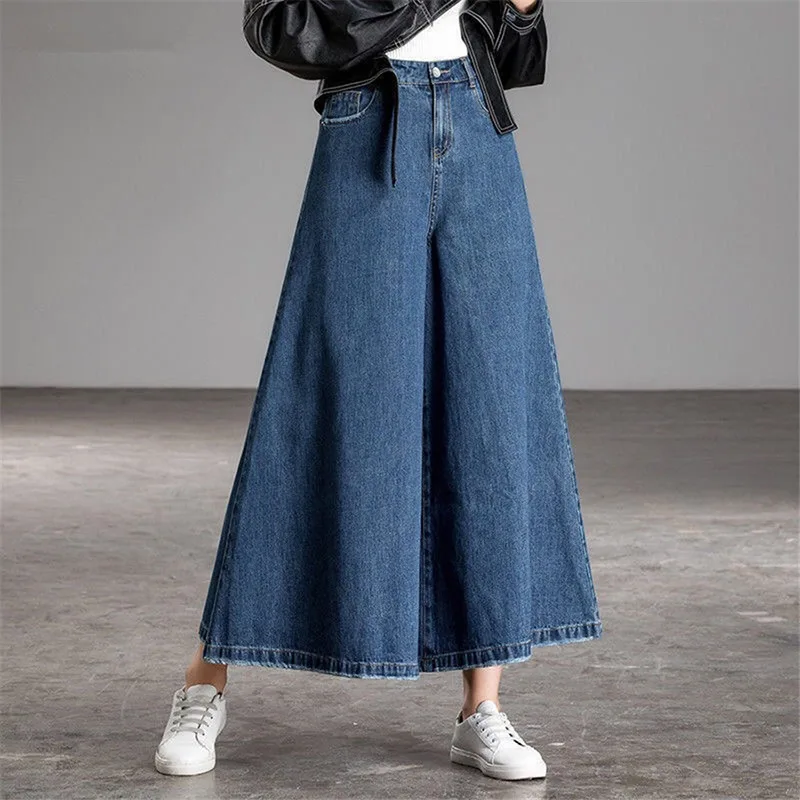 2023 New Womens Baggy Wide Leg Vaqueros Spring Korean Casual Streetwear Denim Pants Loose High Waist Ankle-Length Culotte Jeans