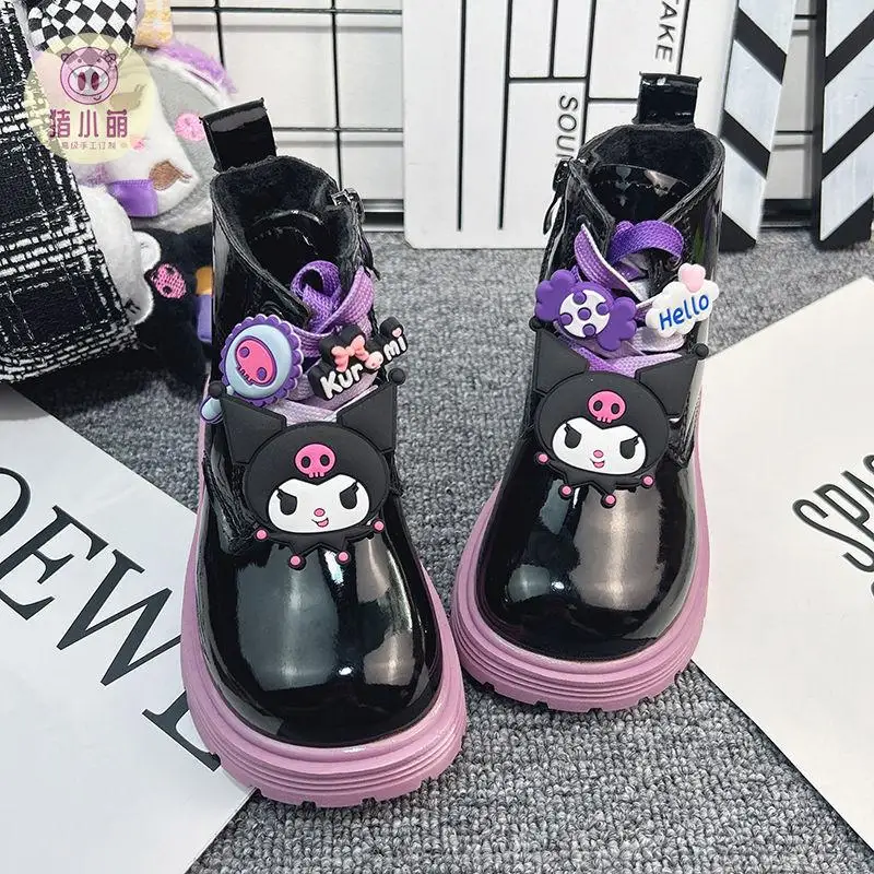 

Sanrio Kuromi Anime Children Thickened Martin Boots Korean Version Cute Winter Comfortable Girl Kawaii Plush Casual Short Boot