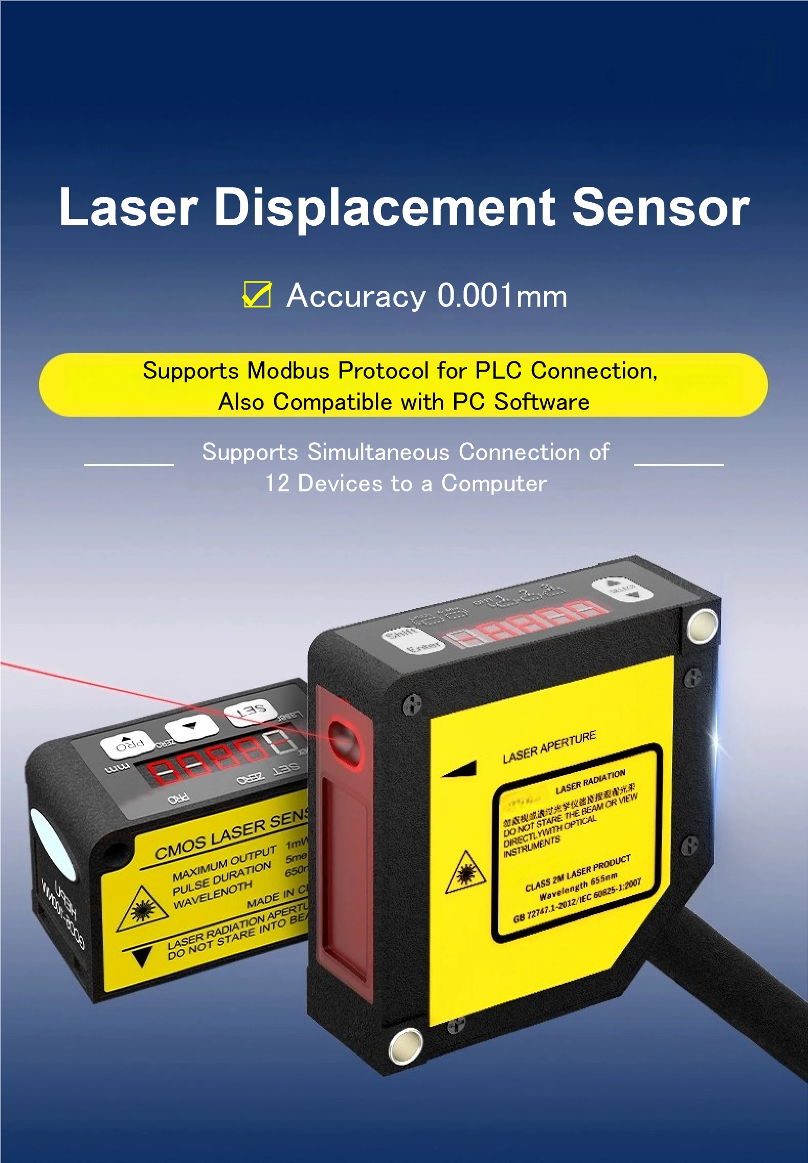 GC05 Laser Displacement Sensor 0-5V 4-20mA High Precision Analog NPN PNP Output
