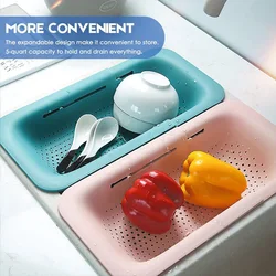 Escurridor de platos ajustable de plástico, cesta de drenaje para fregadero, secado de frutas y verduras, organizador de accesorios de cocina