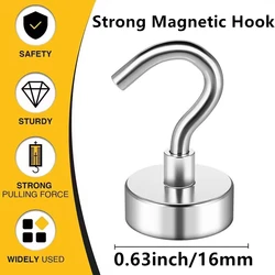 Heavy Duty 16mm Magnetic Metal Hooks - 8 Vibrant Colors - 25Lbs Capacity for Kitchen, Garage, Workplace, and More (Silver 16mm)