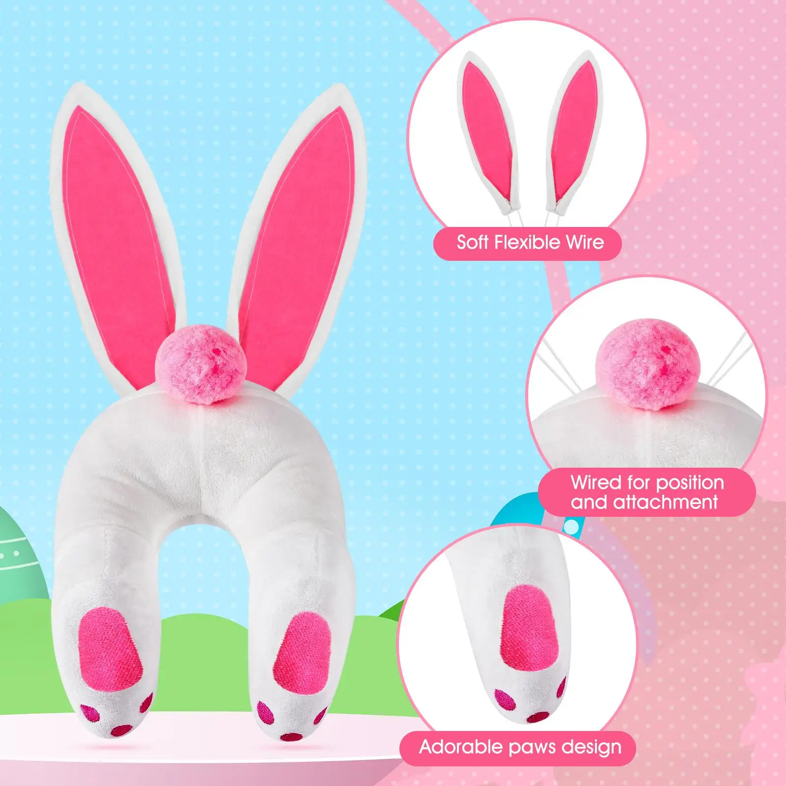 Bunny Butt and Ears Wreath Kit Fabric Artificial Wreath Supplies for Easter Holiday Front Door and Wall Decoration