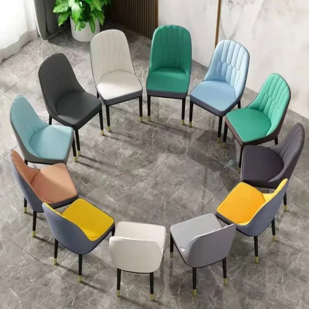 Dining Chair Nordic Luxury PU Leather Home Dining Chairs Metal Leg with Backrest Soft Pack Commercial Simple Modern Room Chairs