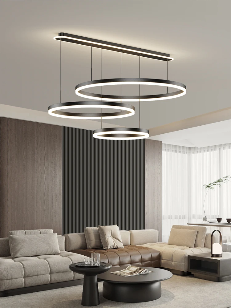 Modern Led Ring Chandelier Dimmable Black Gold Minimalist