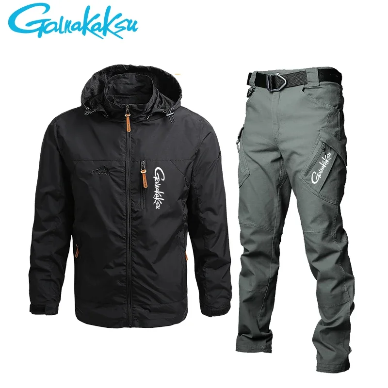 2024 Casual Jackets  Fishing Outdoor Sports Hooded Jacket Pant Men's Waterproof Clothing Jacket Summer Autumn Hiking Suit