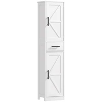 Homcom 67" Tall Bathroom Storage Cabinet with Drawer, Farmhouse Narrow Bathroom Cabinet with Barn Doors, White 1