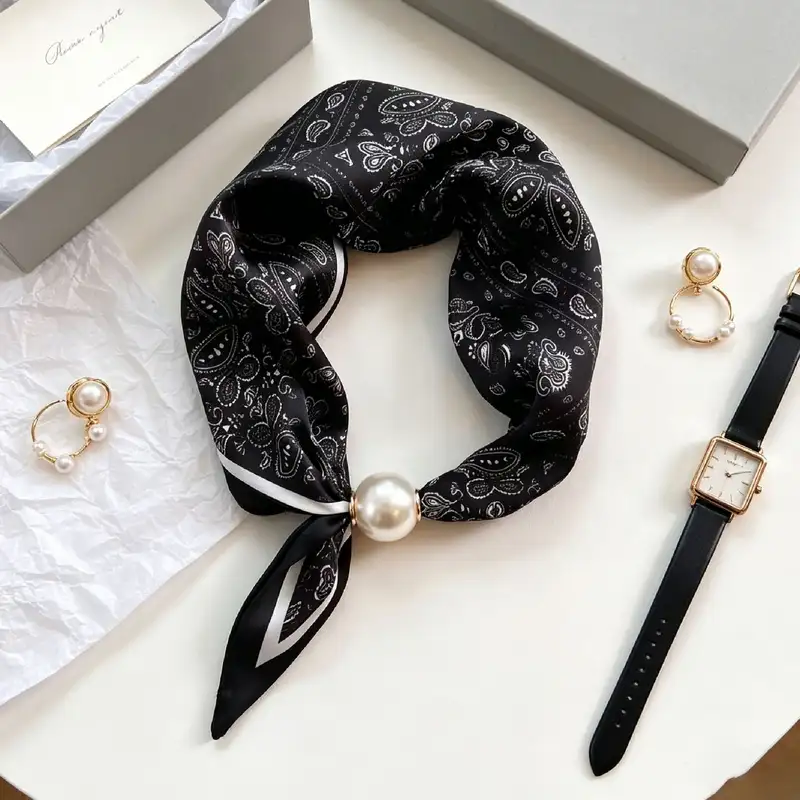 Elegant Chic Pearl Stripe Scarfs Women Fashion Convenient Magnetic Buckle Scarf Pearl Tail Artistic Accessory Neck Wrap Scarves - Image 7