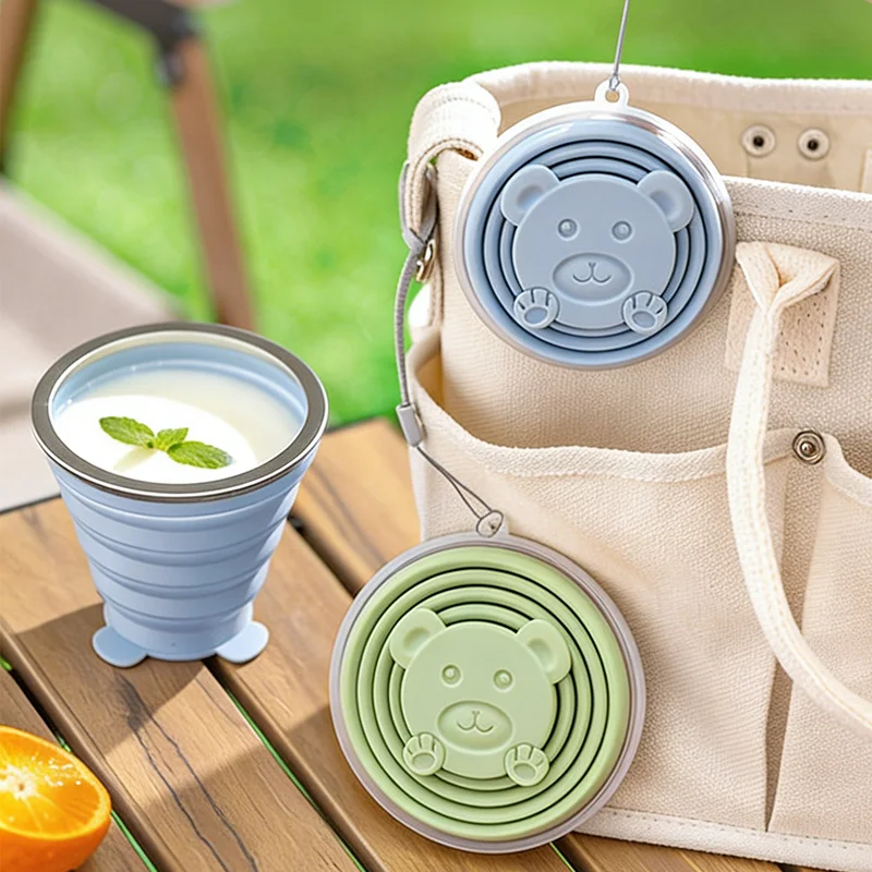 Portable Foldable Silicone Cup With Bear Design For Travel_voghion.com