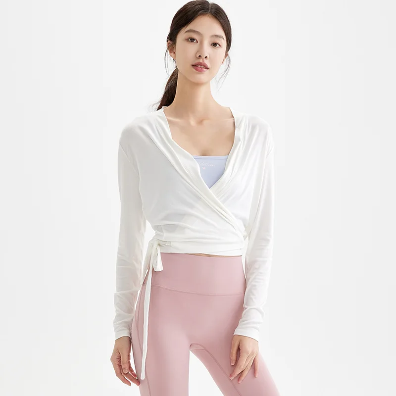 Sports t shirt sports shirt yoga shirt yoga top long sleeve loose sports shirts women gym yoga fitness breathable two-wear design hem strap top soft comfortable workout coat