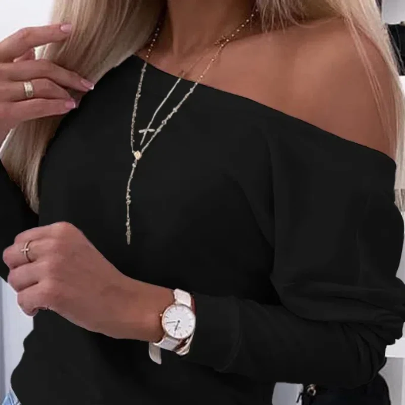 New Fashion Women's Autumn Long Sleeved Back Button Solid Color V-neck Base Shirt Top 207