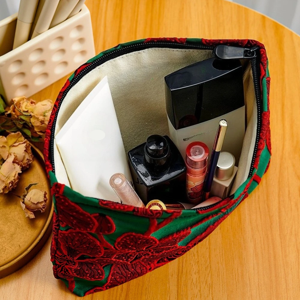 Red Flower Fashion Canvas Women Cosmetic Handbag Travel Organizer Toiletry Makeup Pouch Ladies Luxury Make Up Bag For Gift 2026