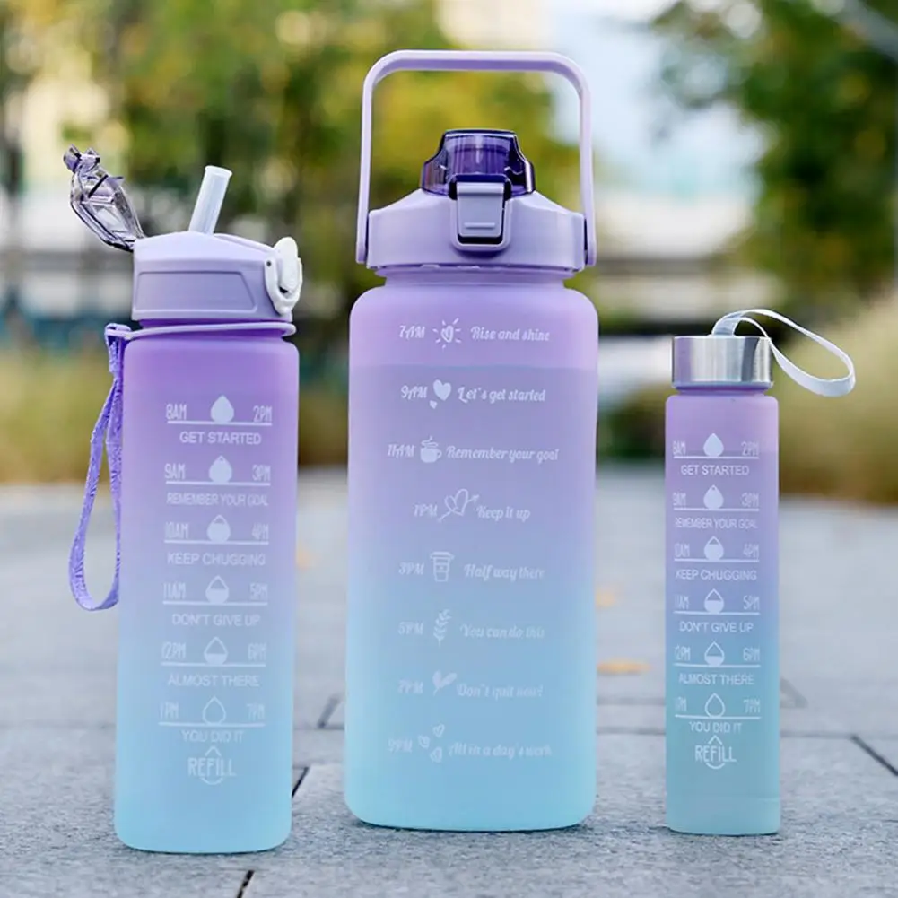 3Pcs 500/900/2000ml Water Bottle With Time Scale Outdoor Sports Portable Drinking Jug Camping Cup Daily Use
