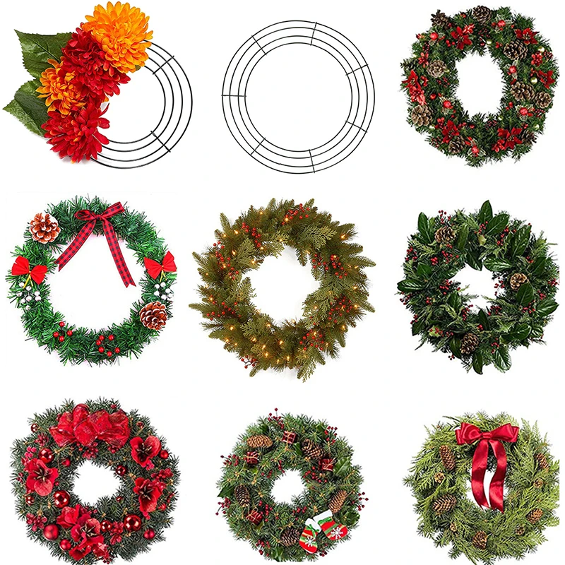 Metal Round Hoop Christmas Decoration DIY Wire Wreath Frame Wall Hanging Hoop Ornaments for Wedding Valentines Decorations alx