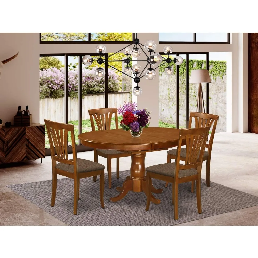 Dining Tables, 5 Piece Dinette Set for 4 Includes An Oval Room Table with Butterfly Leaf, 4 Linen Fabric Kitchen, Dining Tables