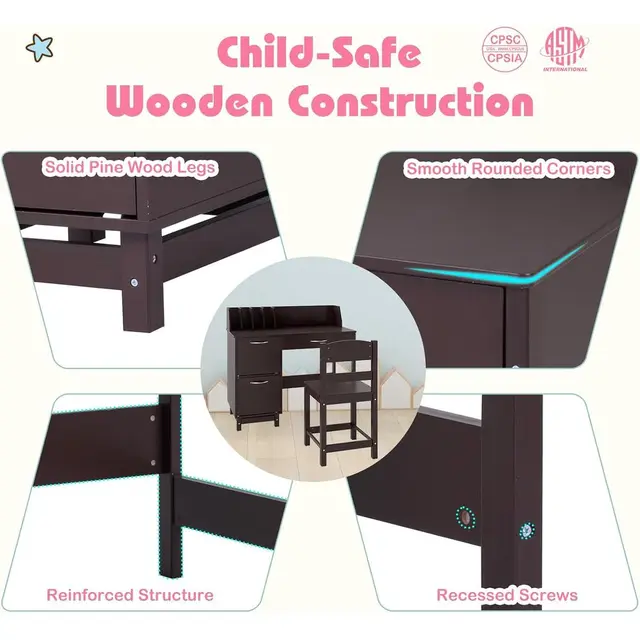 19941-649445.jpg Wooden Kids Study Desk and Chair Set with Hutch, Storage Drawer & Cabinet for 3-8 Year Olds, Ideal for Writing, Computing, and S