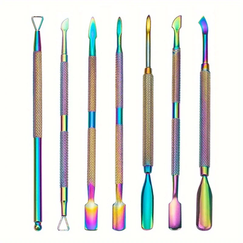 Cuticle Pusher Multicolor Double-ended Stainless Steel Dead Skin Push Remover For Pedicure Manicure Nail Art Cleaner