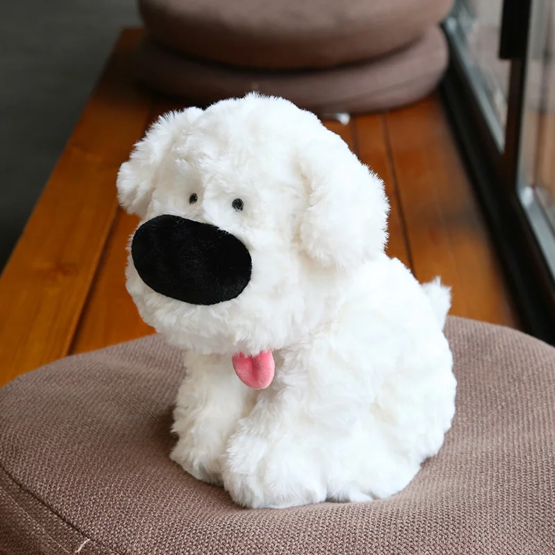 23cm Plush Toy Creative Fluffy Dog Big Black Nose Puppy Doll Lovely Curly Hair Teddy Dog Stuffed Soft Toys Kids Birthday Gift 500pcs roll warning stickers for kids gift wrapping seals black and white lovely extreme happiness warning self adhesive sticker