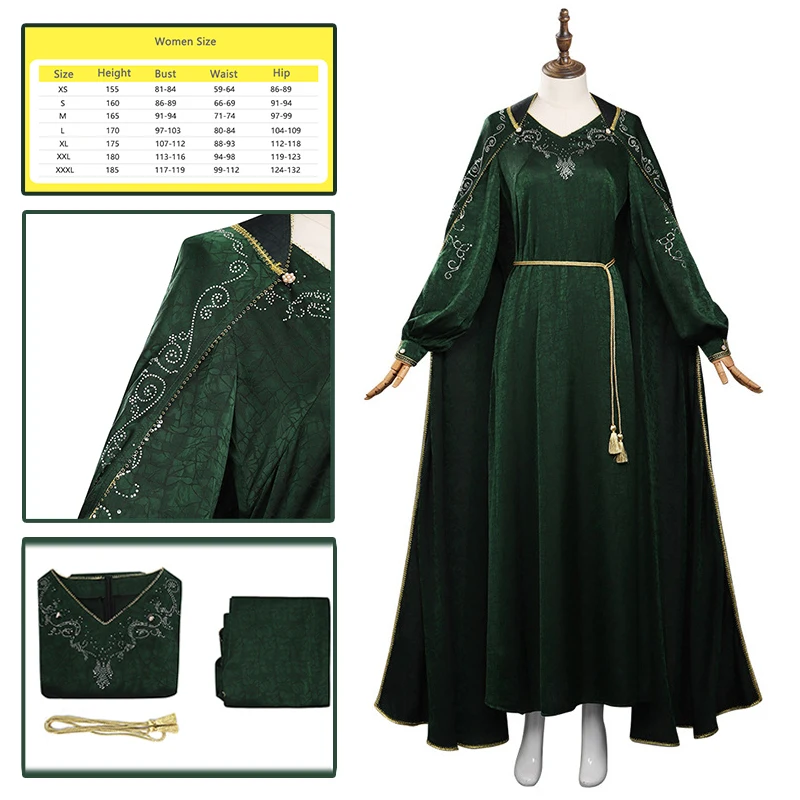 

Dragon Alicent Cos Hightower Cosplay Costume Green Dress And Cape Set Uniform Women's Halloween Carnival Role-Playing Fashion