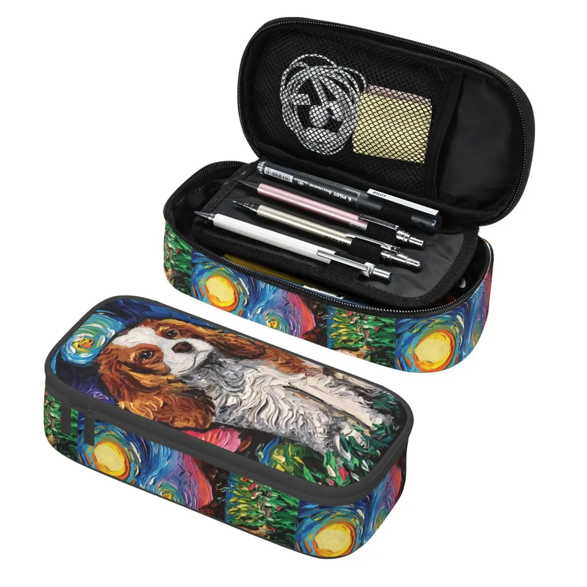 Cavalier King Charles Spaniel Pet Portraits Art Pencil Cases for Dog Large Storage Pen Box Bag School Accessories