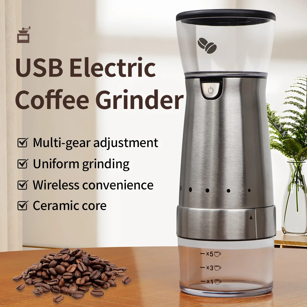 Stainless Portable Electric Coffee Grinder Ceramic Grinding USB Rechargeable