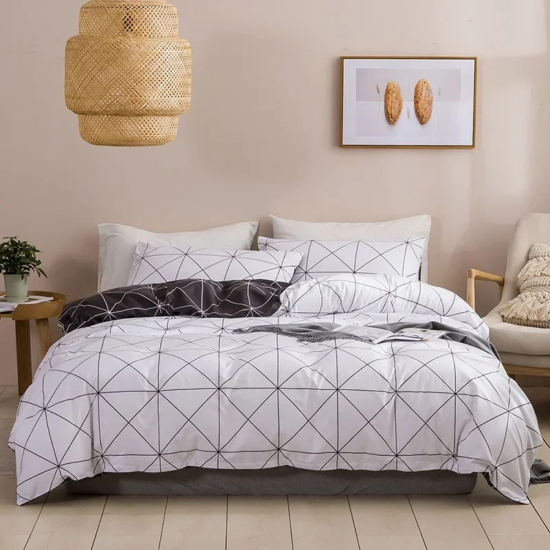 thumbnail image 1 of Juego de ropa de cama tamaño queen con estampado geométrico, suave y cómodo, juego de funda nórdica tamaño king, económico, duradero, funda de edredón individual y doble, sin sábana, 1 of 5