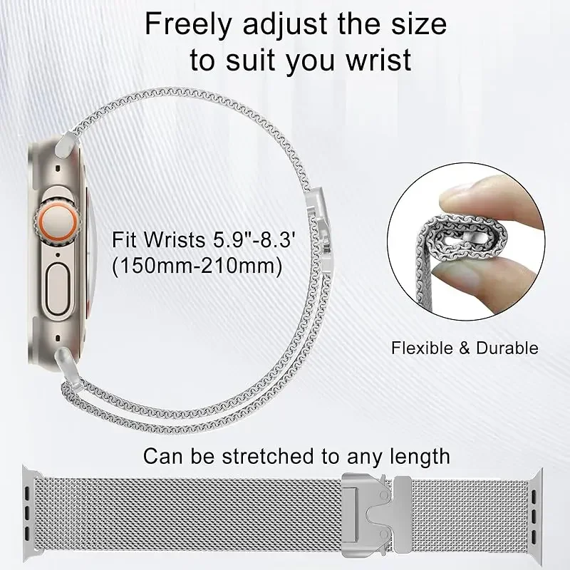 Milanese Loop Strap For Apple Watch Band Ultra 2 49mm 46 45 44 41 38 42mm Stainless Steel Metal for iWatch Series 10 9 8 7 6 5 4