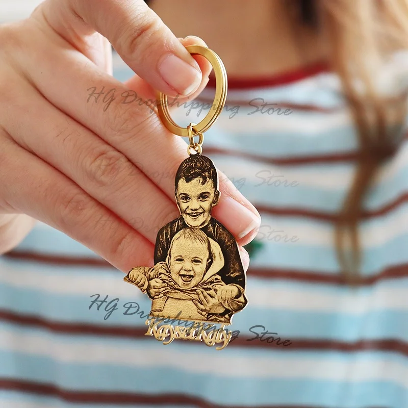 Personalized Baby Photo Keychain Engraved Family Picture Pendant