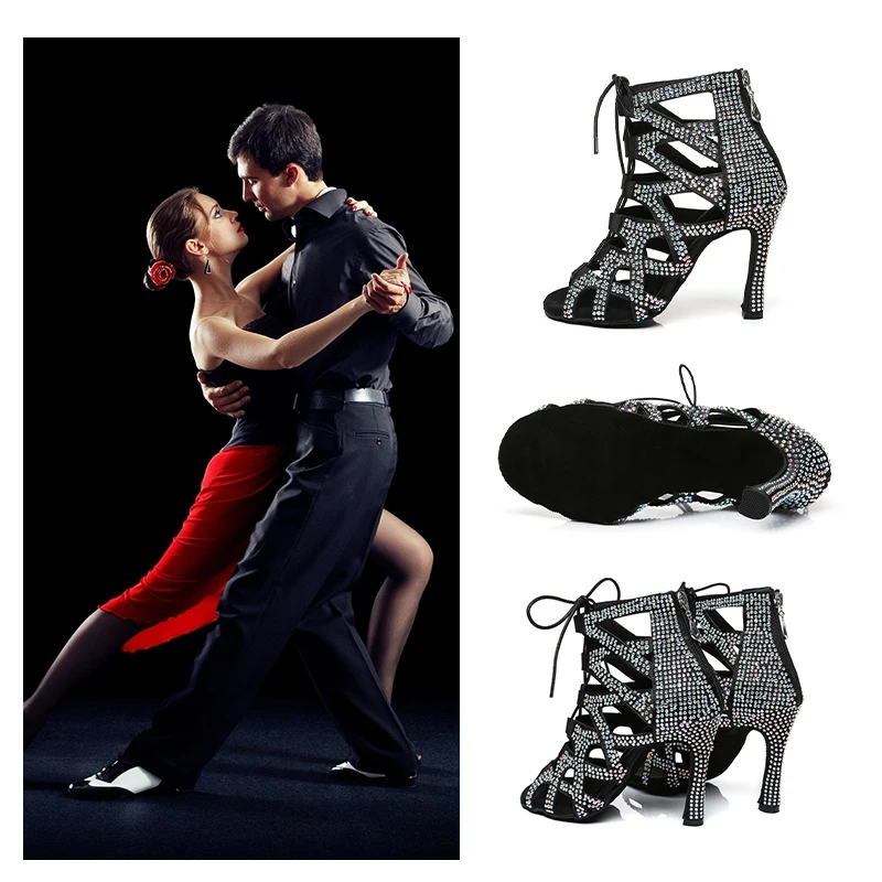 SWDZM Top Women Dance Shoes Black Ballroom Dance Boots Girl Jazz Tango Stilettos Shoes Soft Sole Women's Dancing heels 5-10cm 6