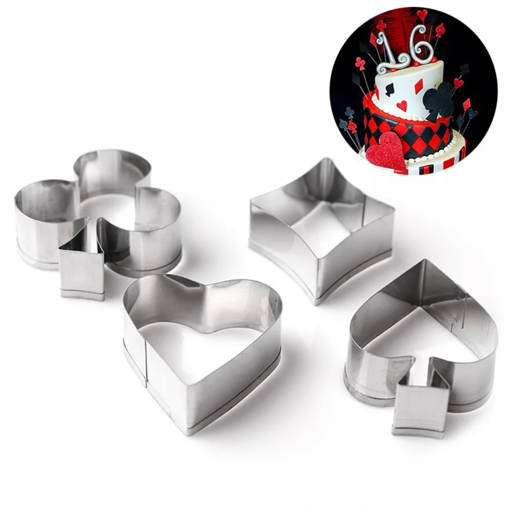 4pcs/set Novelty Poker Card Cookie Cutter 3d Chocolate Mold Stainless