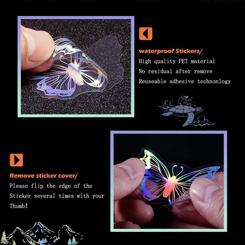 Holographic Stickers 90 PCS Vintage Butterfly & Magic Transparent Stickers Resin Decorative Sticker for Scrapbooking Bullet