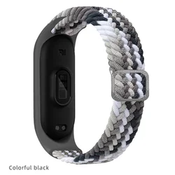 Braided Elastic Nylon Adjustable Solo Loop Wristband - Mi band 8 9 (Colorful black)